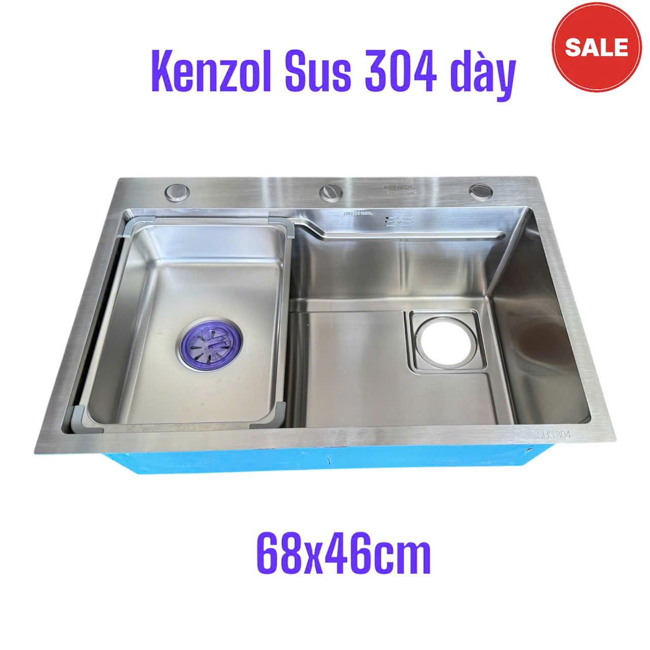 Chậu 1 hố Kenzol Sus 304 inox mờ (68x46cm) dày